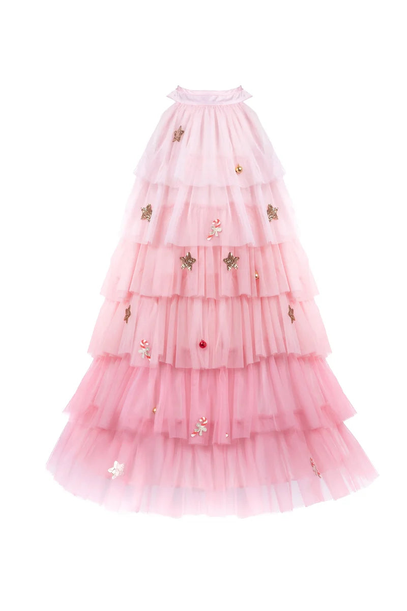 Christmas Tree Dress with Headpiece, Blush, Size 5-6
