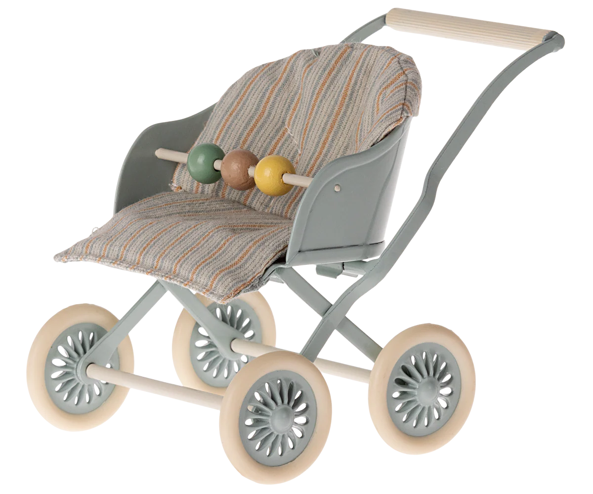 Maileg Stroller, Baby Mouse - Blue