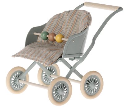 Maileg Stroller, Baby Mouse - Blue