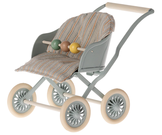 Maileg Stroller, Baby Mouse - Blue