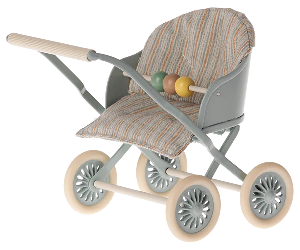 Maileg Stroller, Baby Mouse - Blue