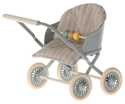 Maileg Stroller, Baby Mouse - Blue
