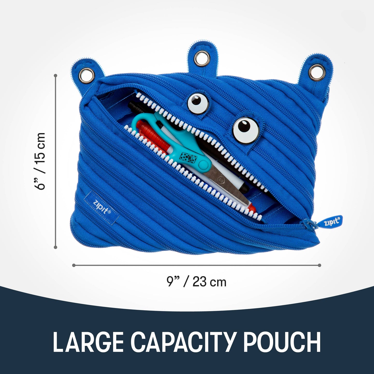 Monster 3 Ring Binder Pencil Pouch, Blue