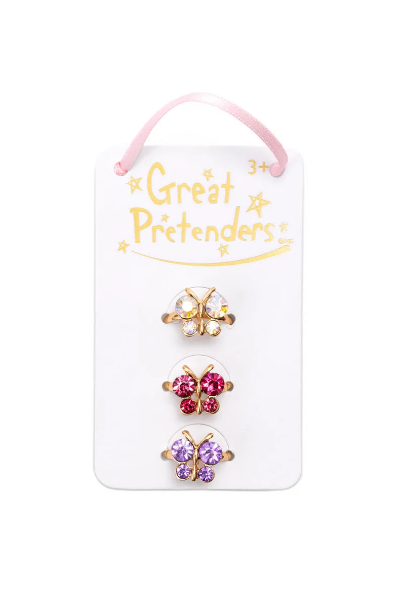 Boutique Butterfly Gem Rings, 3pcs