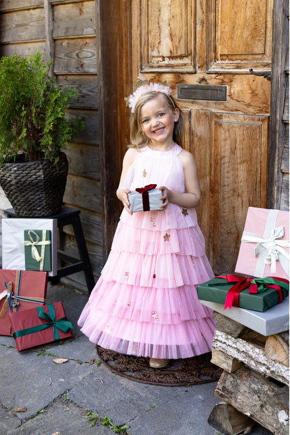 Christmas Tree Dress & Headpiece, Blush, Size 3-4