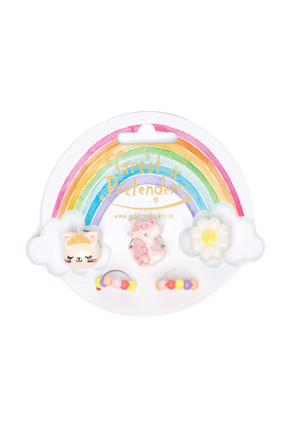 Flower, Kitty, Unicorn Elastic Ring Sets, 5pcs