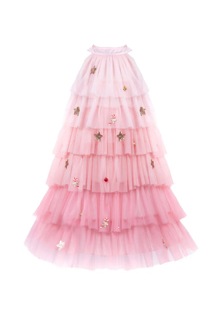 Christmas Tree Dress with Headpiece, Blush, Size 5-6