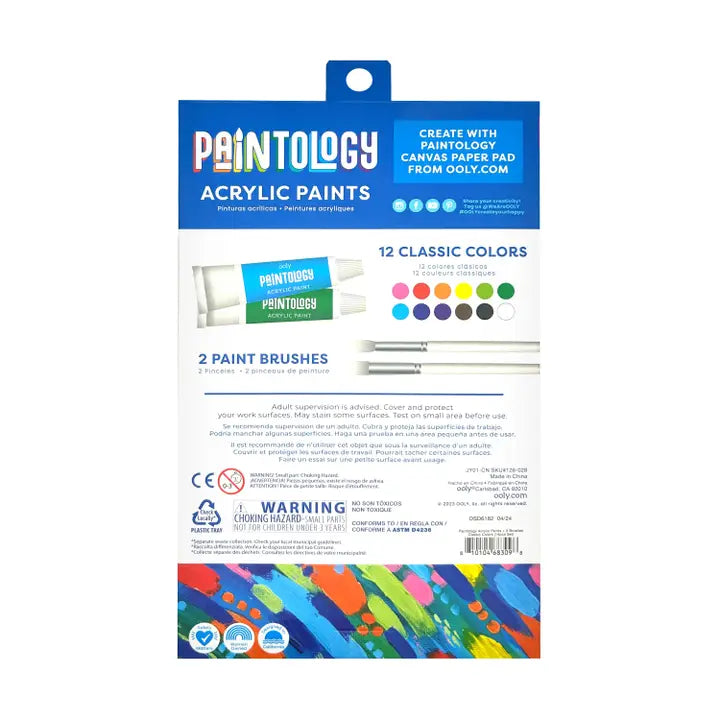 Ooly Paintology Acrylic Paints + 2 Brushes - Classic Colors