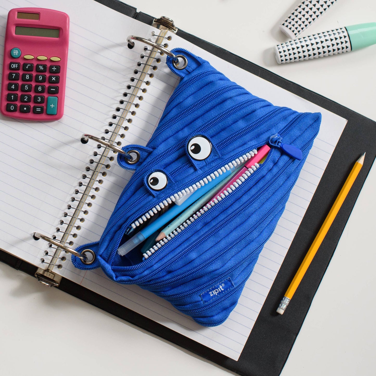 Monster 3 Ring Binder Pencil Pouch, Blue