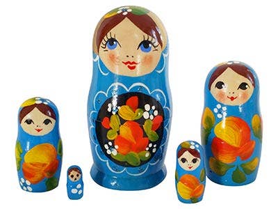 Light Blue Art Matryoshka Doll 5pc./4" - Little Pickles Toy Store