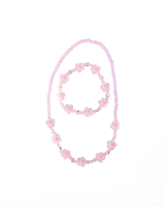 Pink Crystal Blooms Necklace and Bracelet