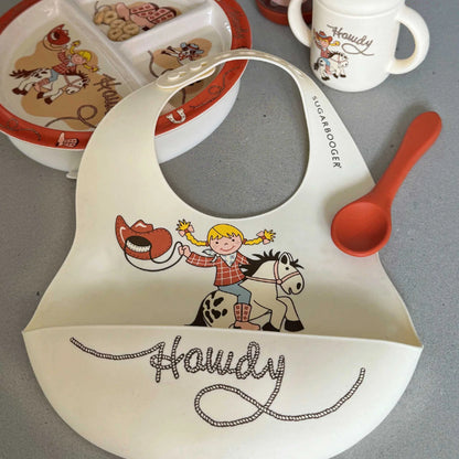 Fresh & Messy Silicone Bib & Spoon Set - Howdy Cowgirl