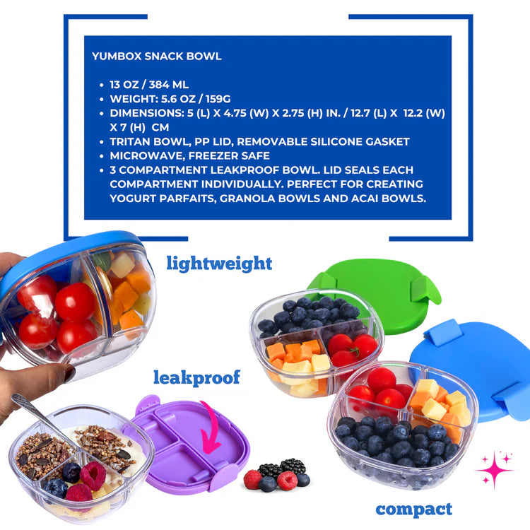 Leakproof Snack Bowl with 3 Compartment