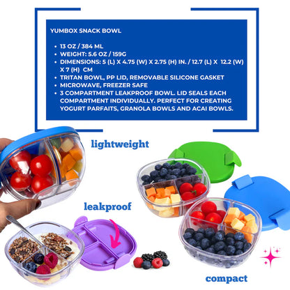 Leakproof Snack Bowl with 3 Compartment