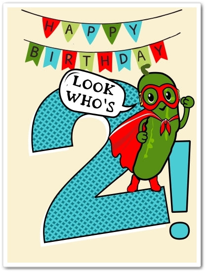 Look Who's 2 Birthday Card - Superhero