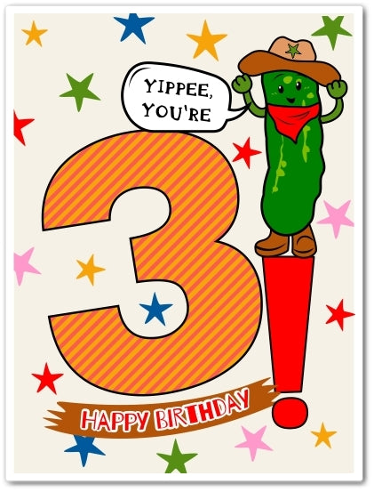 Yippee You're 3 Birthday Card - Cowboy