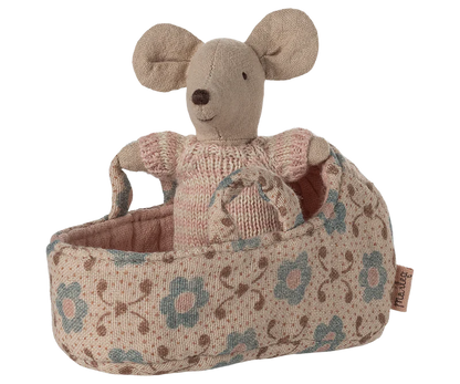 Maileg Baby Mouse in Carry Cot, Rose