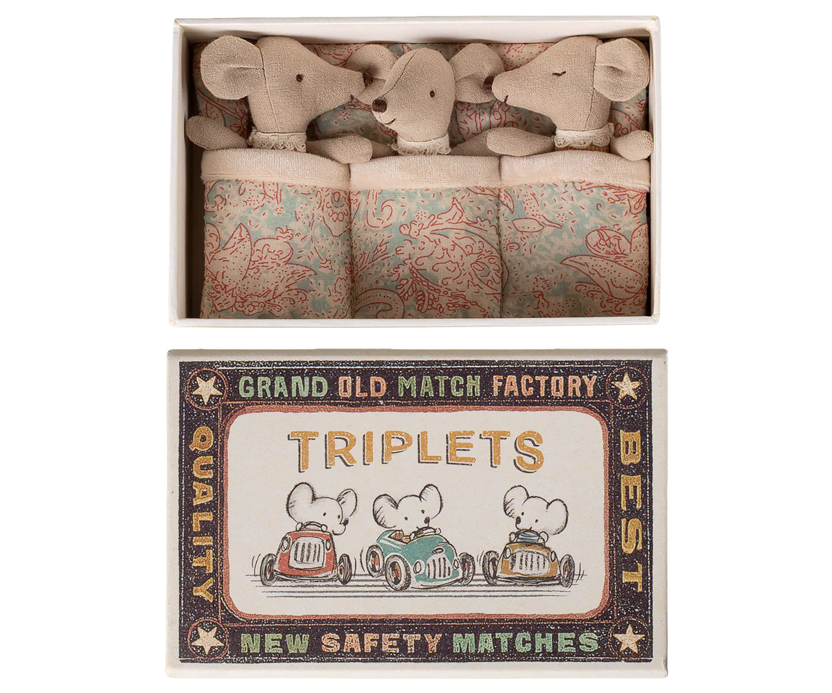 Maileg Triplets, Baby Mice in Matchbox #17-6001