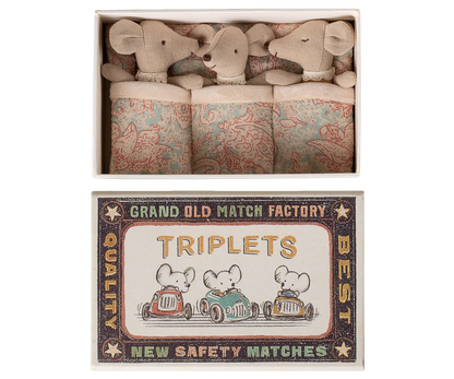 Maileg Triplets, Baby Mice in Matchbox #17-6001