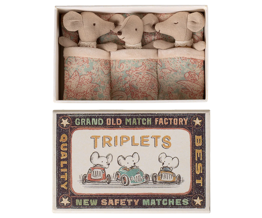 Maileg Triplets, Baby Mice in Matchbox #17-6001