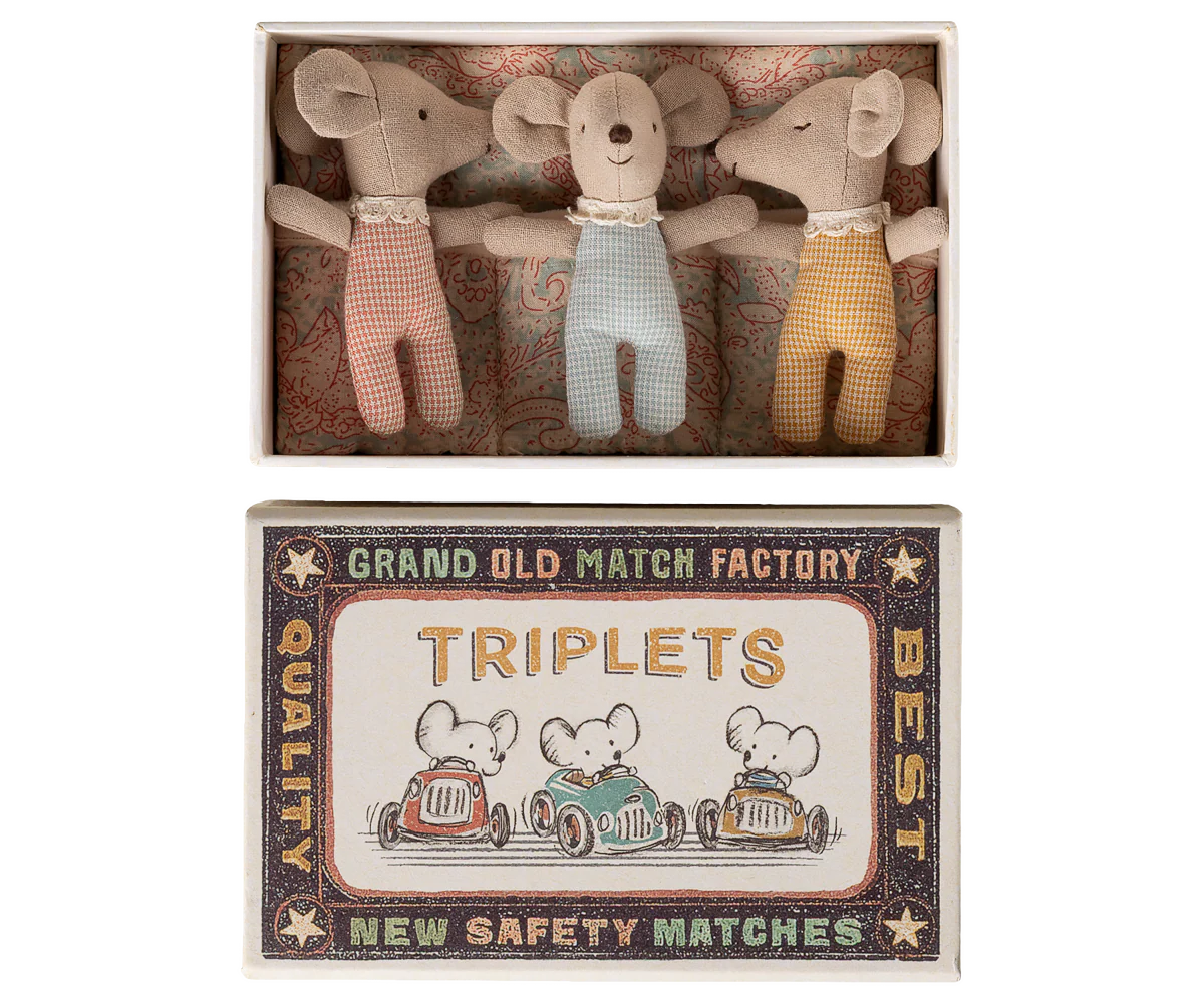 Maileg Triplets, Baby Mice in Matchbox #17-6001