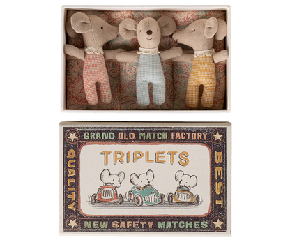 Maileg Triplets, Baby Mice in Matchbox #17-6001