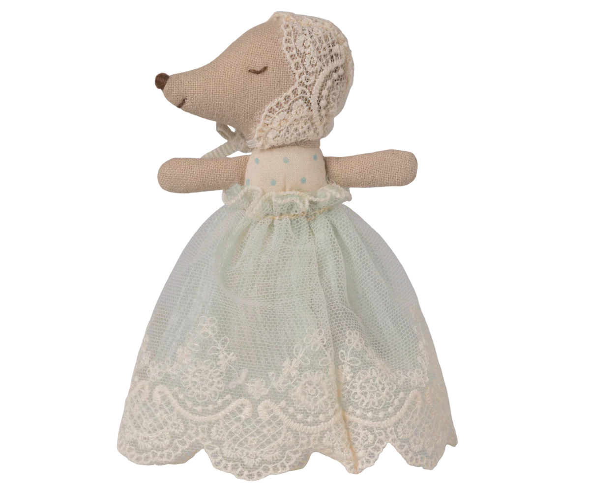 Maileg Baby Mouse in Gown - Mint #17-6000-01