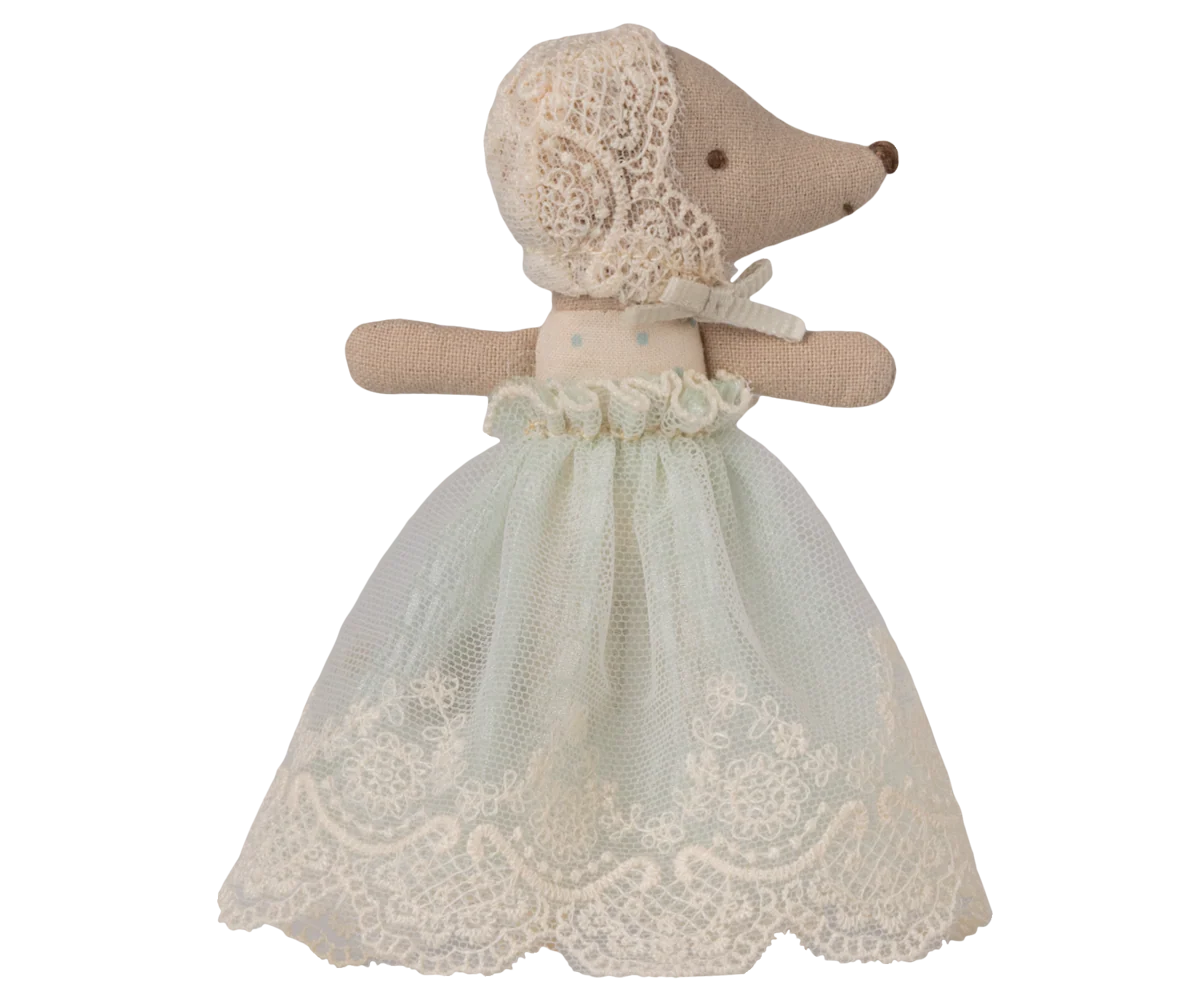 Maileg Baby Mouse in Gown - Mint #17-6000-01