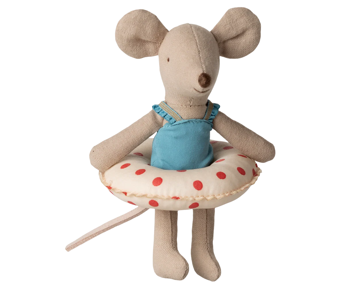 Maileg Beach Mouse w. Float, Little Sister - Red Dots