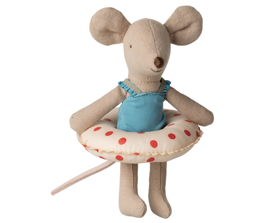 Maileg Beach Mouse w. Float, Little Sister - Red Dots