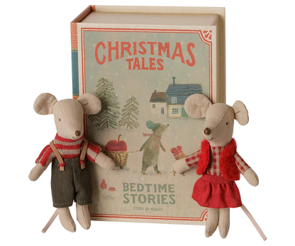 Maileg Christmas Twin Mice, Little Sister and Brother in Book