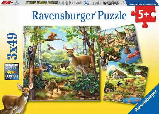 Forest/ Zoo/Domestic Animals 3 x 49 Piece Puzzles