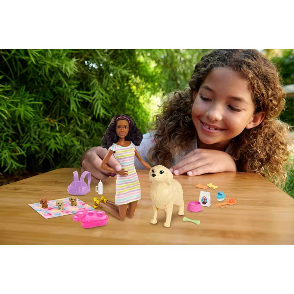 Barbie Doll & Pets Playset - Newborn Pups (Dark Skin)