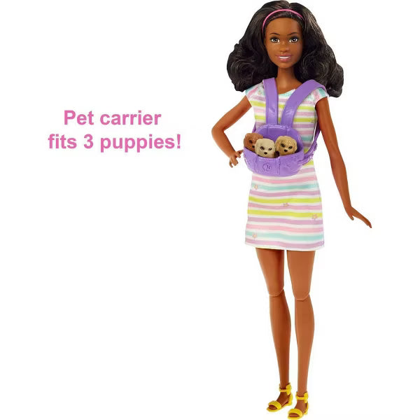 Barbie Doll & Pets Playset - Newborn Pups (Dark Skin)