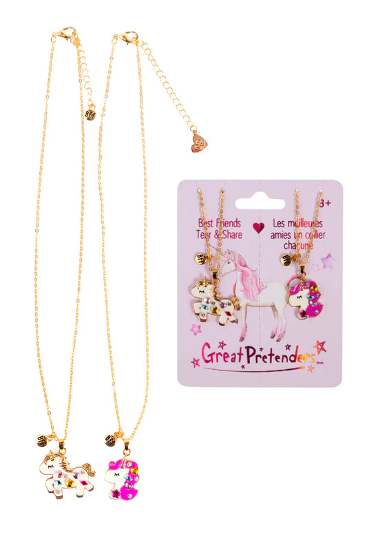 Bejewelled Unicorns Tear and Share Necklace