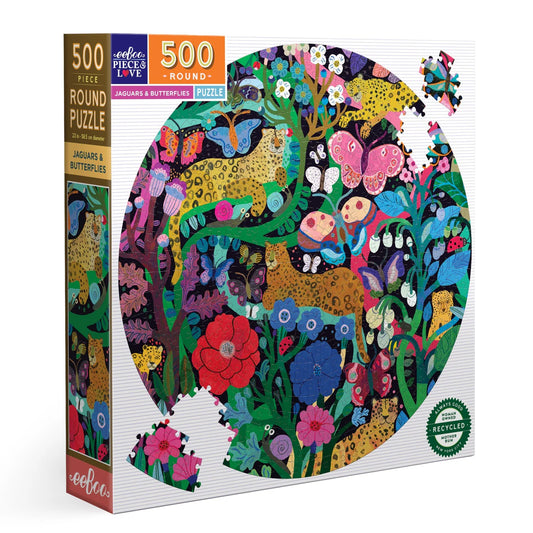 Jaguars & Butterflies Round 500 Piece Puzzle