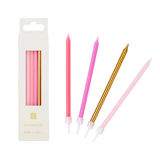 Rose Pink/Gold Candles 16 pack