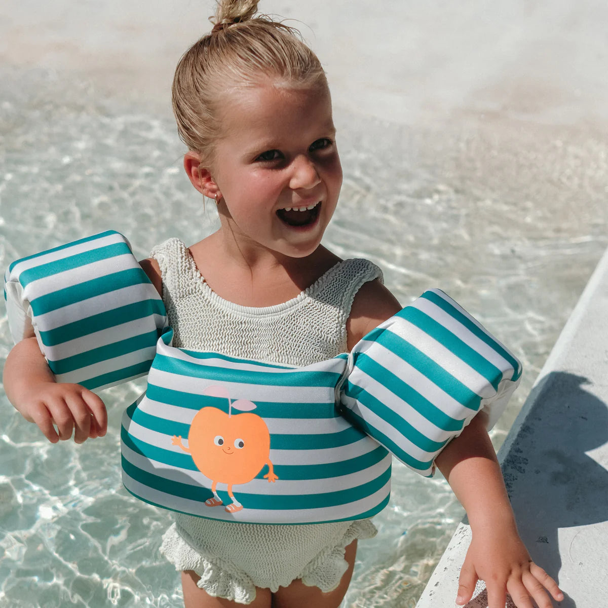 SunnyLife Floatie Jacket Poppy the Peach Green Stripe - 4-6yr