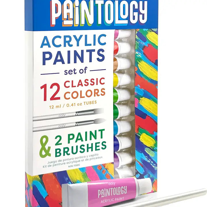 Ooly Paintology Acrylic Paints + 2 Brushes - Classic Colors