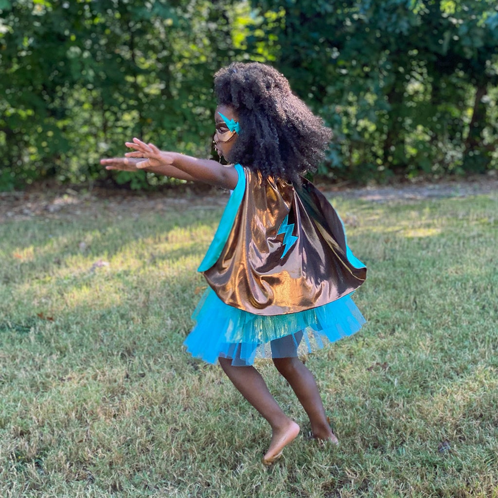 Super-Duper Tutu/Cape/Mask, Teal/Copper, Size 4-6