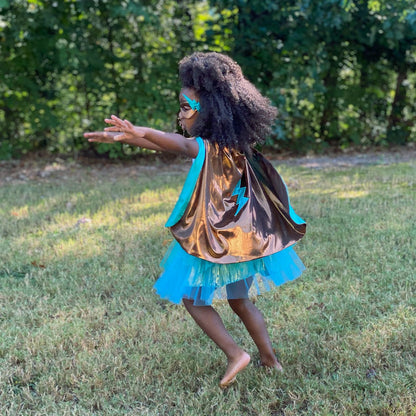 Super-Duper Tutu/Cape/Mask, Teal/Copper, Size 4-6