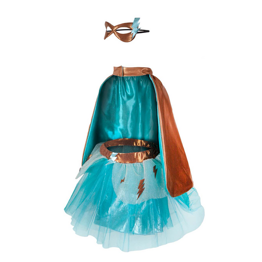 Super-Duper Tutu/Cape/Mask, Teal/Copper, Size 4-6