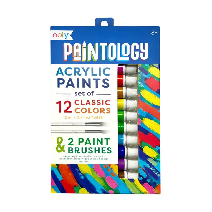 Ooly Paintology Acrylic Paints + 2 Brushes - Classic Colors