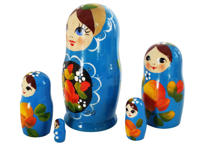 Light Blue Art Matryoshka Doll 5pc./4" - Little Pickles Toy Store