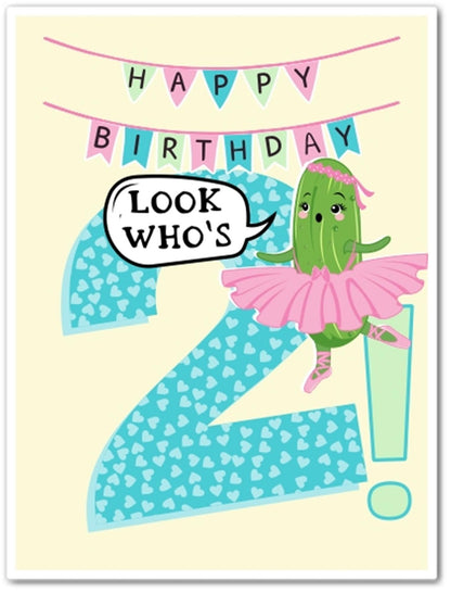Look Who's 2 Birthday Card - Ballerina Pickle