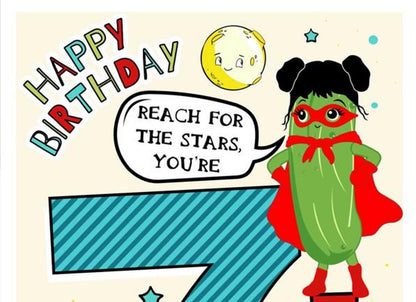Little Pickles # 7 Birthday Card - Girl Pickle