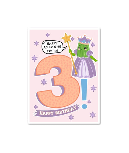 Happy As Can Be You're 3 Birthday Card - Princess Pickle