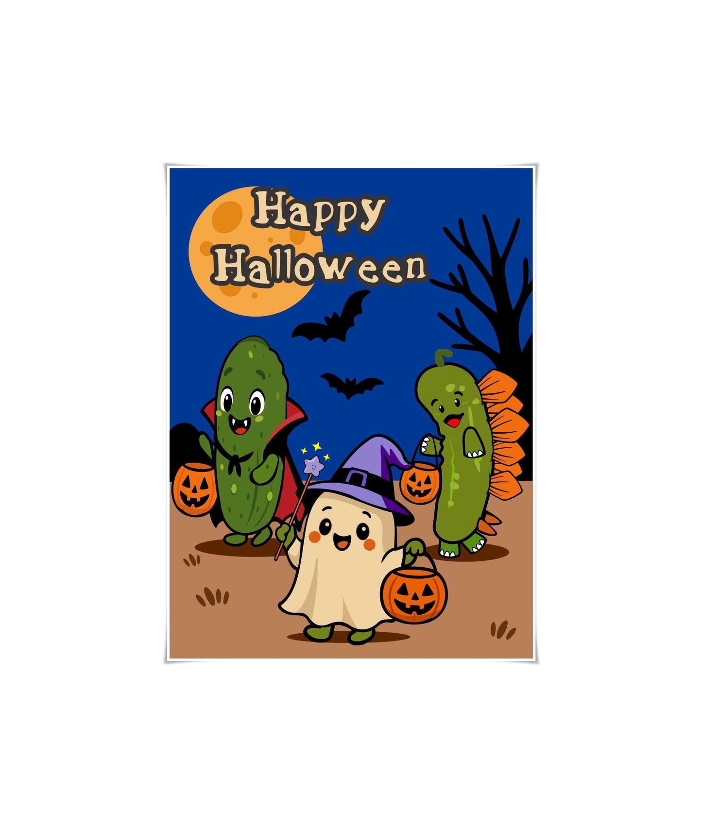 Vampire, Ghost, T-Rex Happy Halloween Card