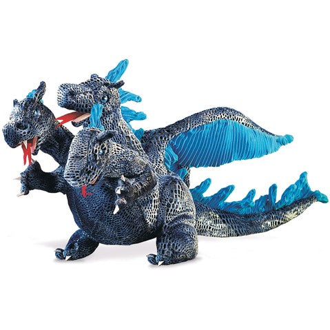 Blue Three-Headed Dragon Hand Puppet