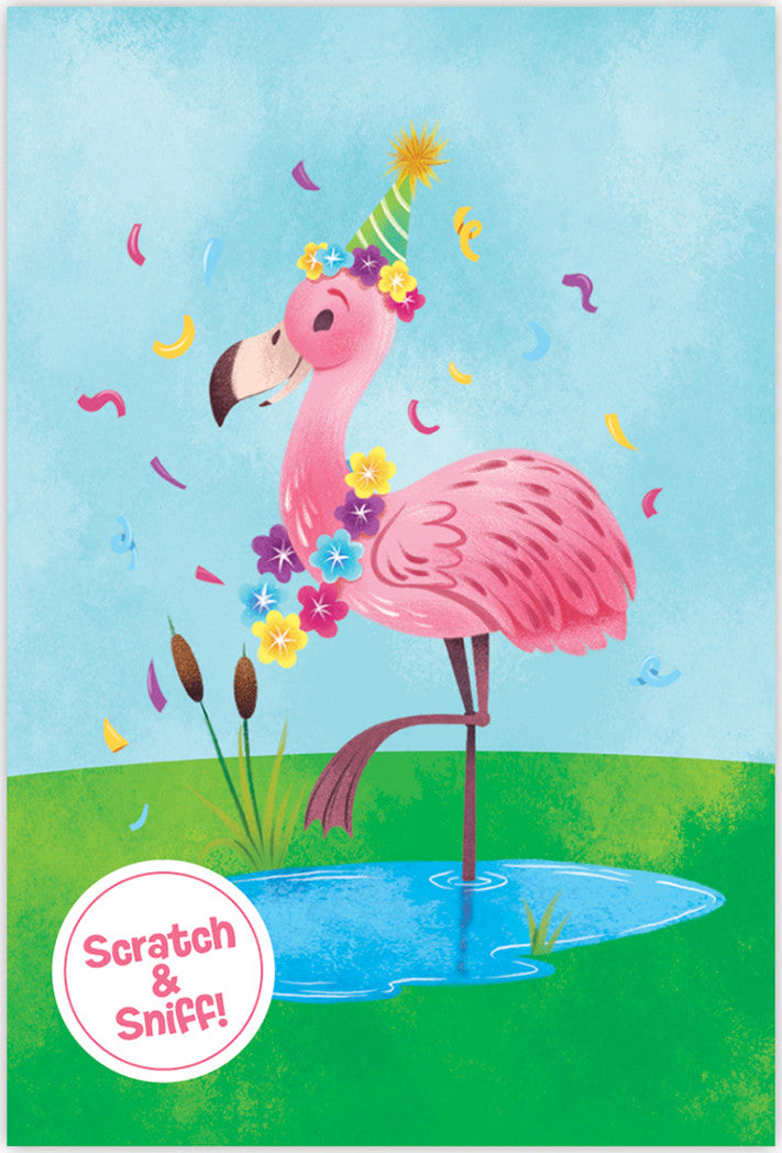 Small Scratch & Sniff Card Strawberry Flamingo
